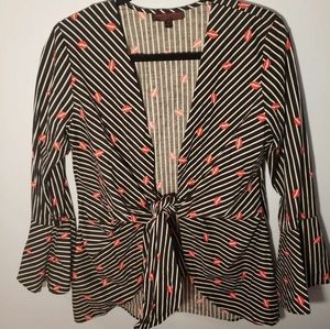 Striped kissy lips tie front blouse